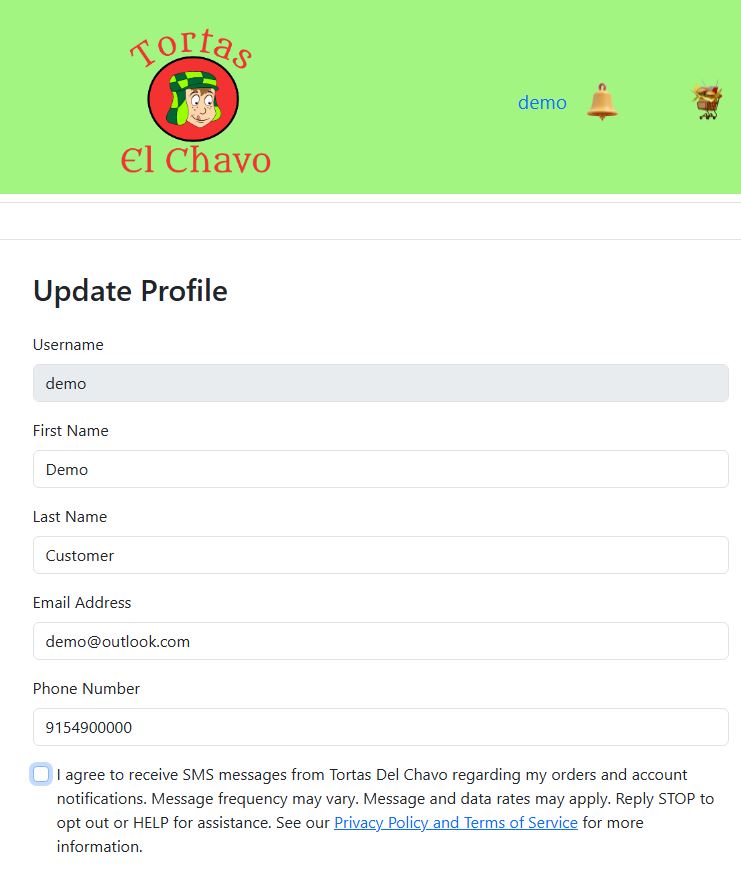 Sample text opt-in profile update